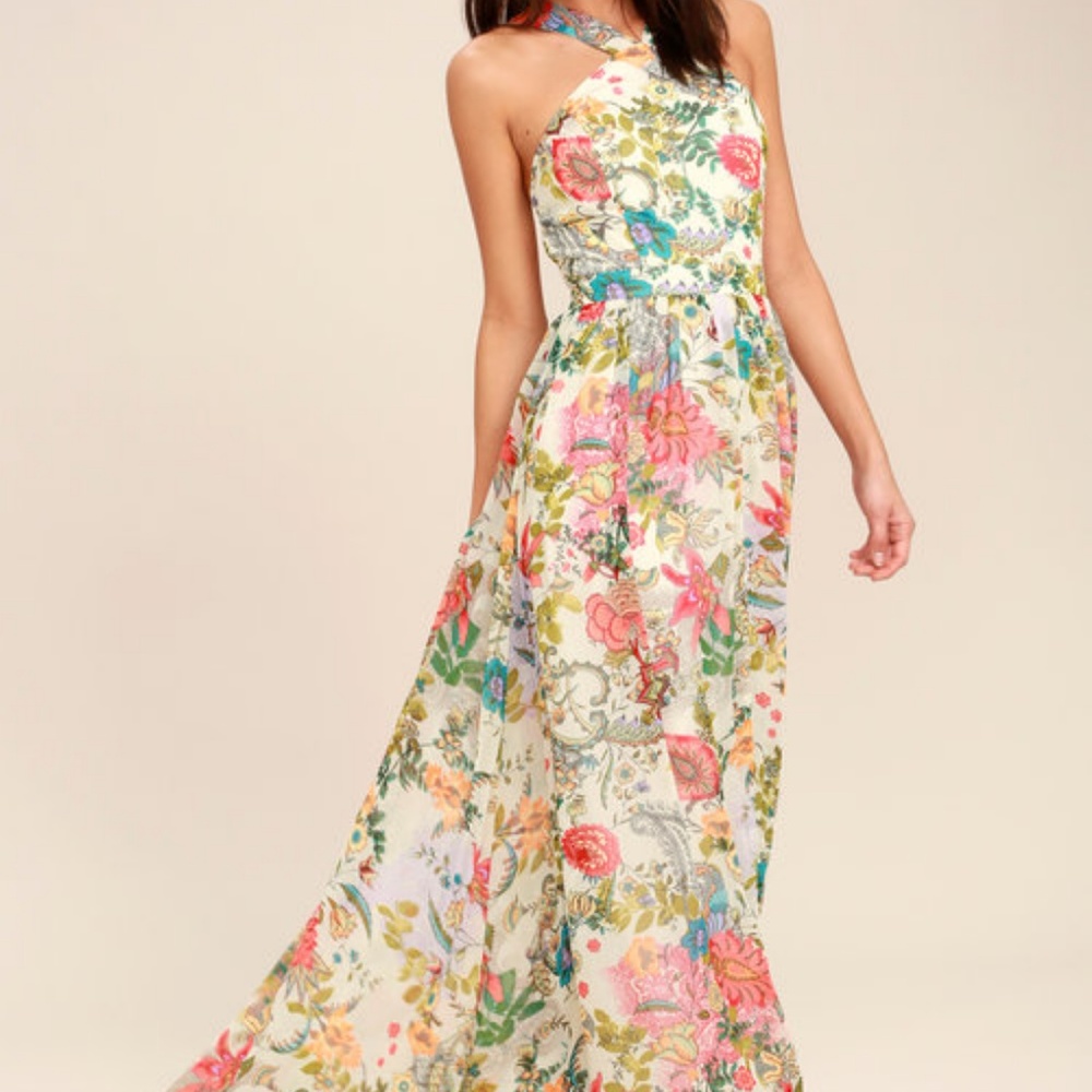 LILJA CREAM FLORAL PRINT MAXI DRESS